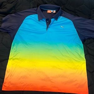 Mens PUMA color gradient front Golf Polo - cool cell, sportstyle